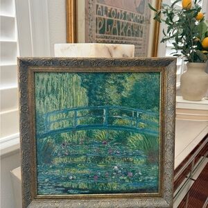 Framed Water Lilies Print hand embellish of replica water bridge pond